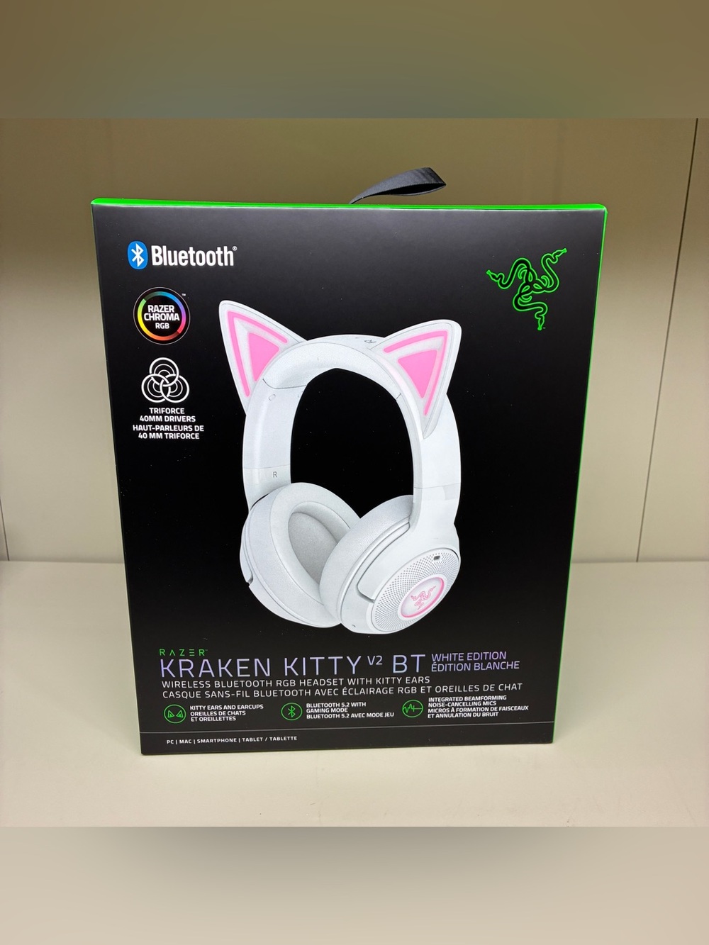 Razer Kraken Kitty V2 BT Wireless Gaming Headset White RGB Cat Ear Brand New